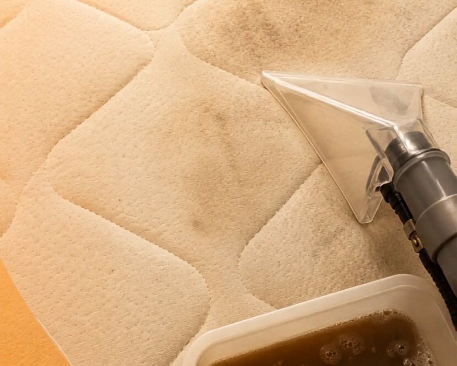 Agua sucia extraída de un colchón durante la limpieza
